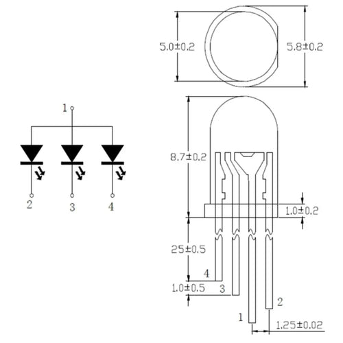 5mm RGB LED w/ Diffused Lens (5pk) 拡散レンズ付き5mm RGB LED(5個入り)