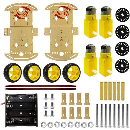 DIY Robot Car Smart Chassis Kit w/ Speed Encoder 4W 2-Layer for Arduino, RPi Arduino、RPi用 DIYロボットカースマートシャーシキット(スピードエンコーダ付き 4W 2層)
