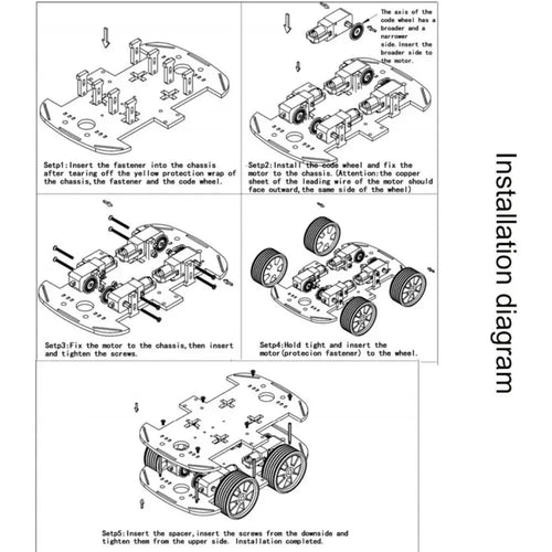 DIY Robot Car Smart Chassis Kit w/ Speed Encoder 4W 2-Layer for Arduino, RPi Arduino、RPi用 DIYロボットカースマートシャーシキット(スピードエンコーダ付き 4W 2層)