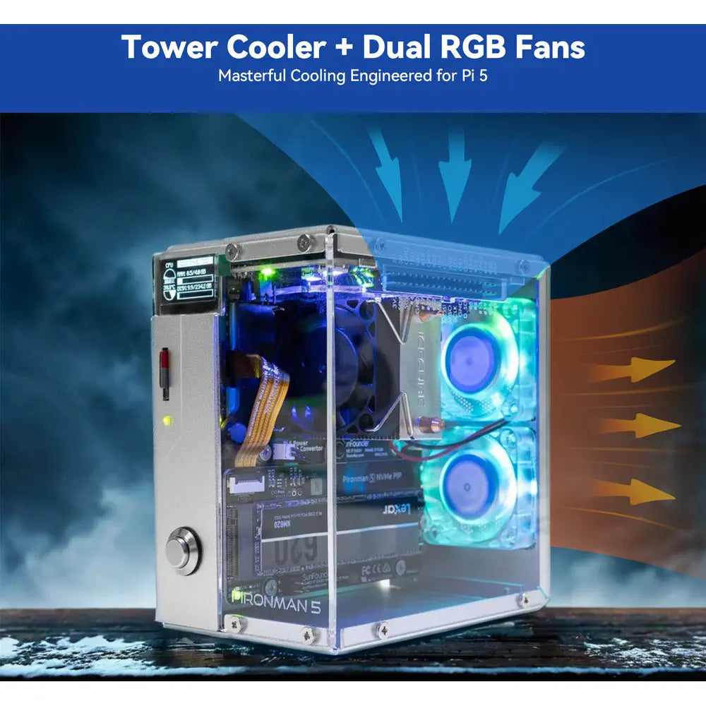 Pironman 5 NVMe M.2 SSD PCIe ミニPCケース (Raspberry Pi 5用