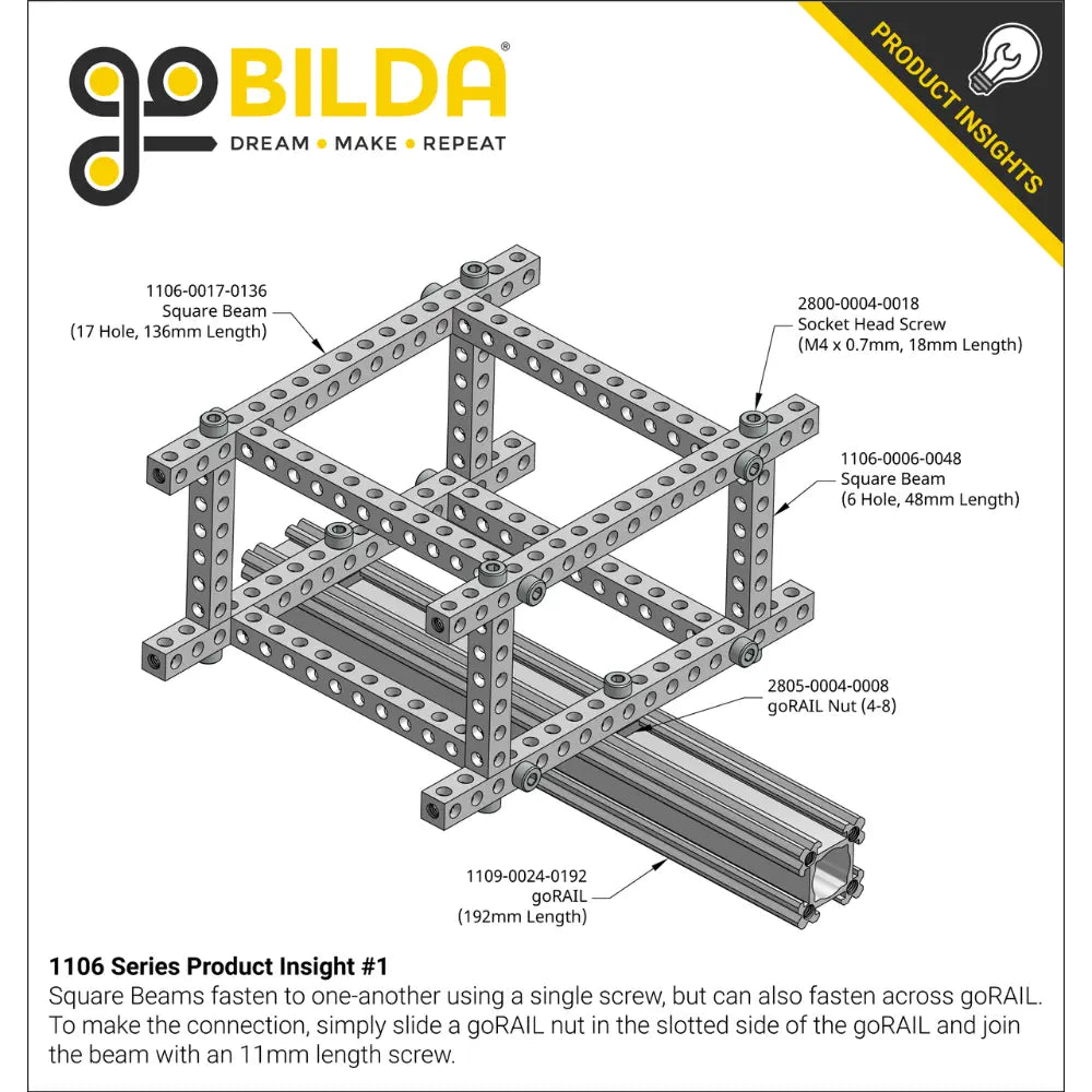 ServoCity 1106 Series Square Beam (6 Hole, 48mm Length)