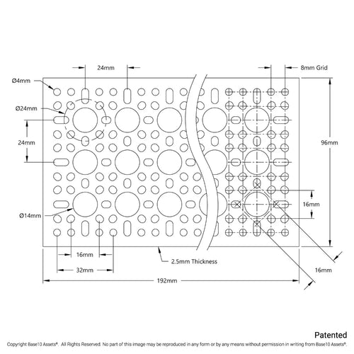 ServoCity 1123 Series Pattern Plate (3 x 7 Hole, 96 x 192mm) ServoCity 1123 シリーズ パターン プレート (3 x 7 穴、96 x 192mm)