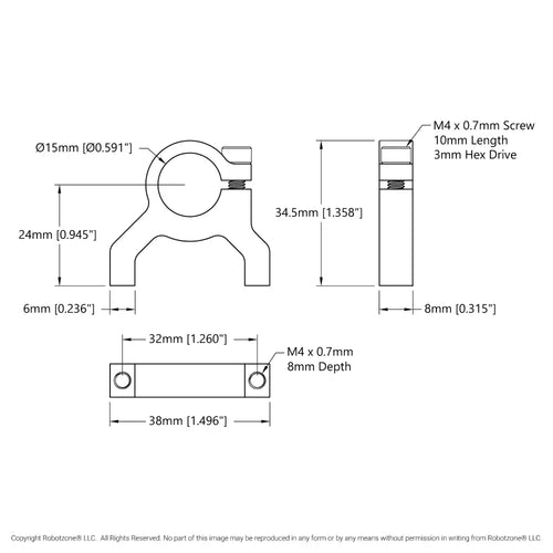 ServoCity 1400 Series 1-Side, 2-Post Clamping Mount (15mm Bore) ServoCity 1400シリーズ 1-サイド、2-ポスト クランプマウント (ボア径 15mm)