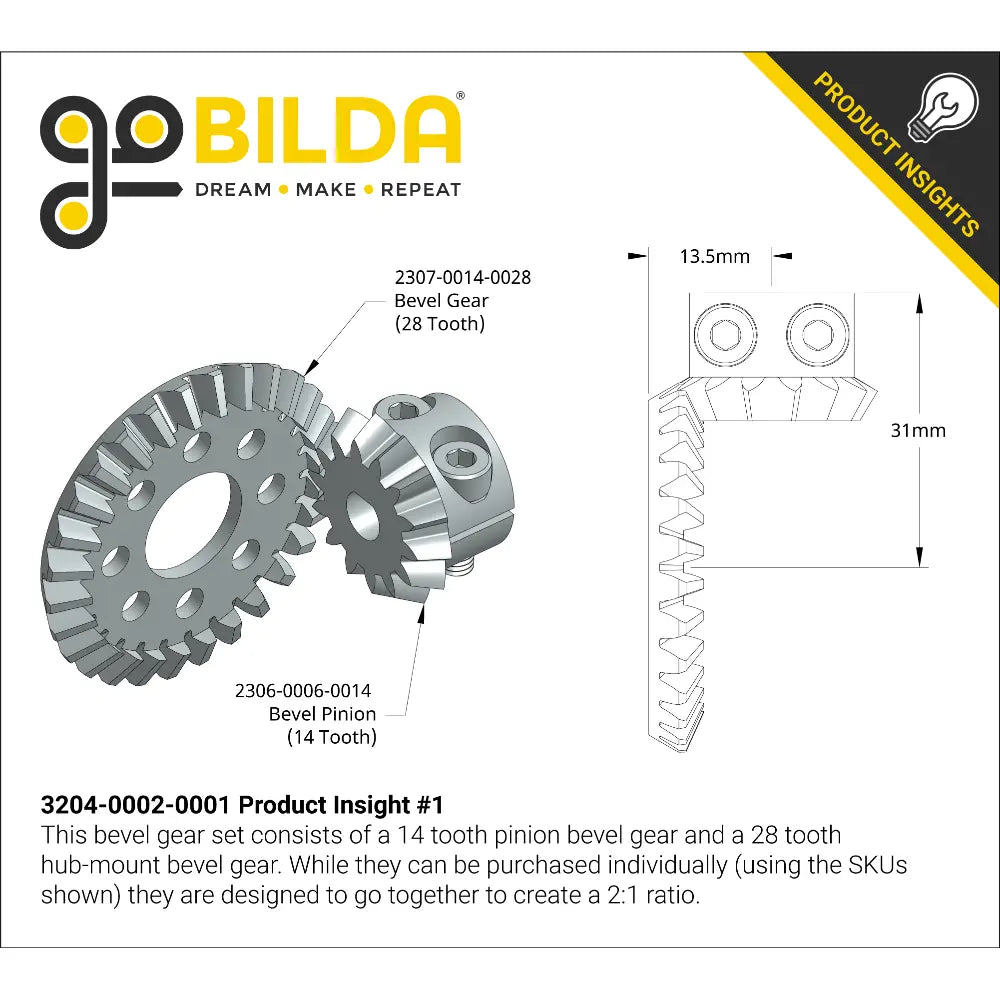 ServoCity 21 Ratio Bevel Gear Set (6mm DBore Pinion Gear)
