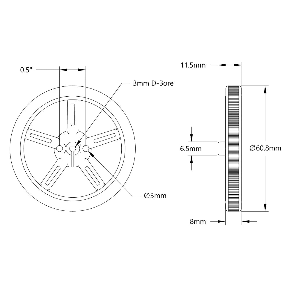 ServoCity 3602 シリーズ プレスフィット ホイール (3mm D ボア、60mm 直径) 2 個パック