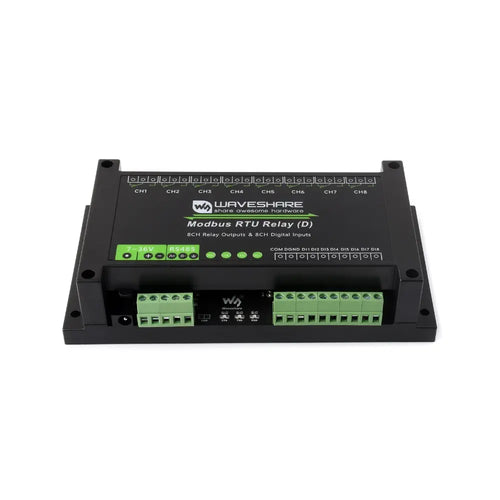 Waveshare Industrial Modbus RTU 8-Ch Relay Module w/ Digital Input & RS485 Interface Waveshare 産業用 Modbus RTU 8 チャンネル リレー モジュール (デジタル入力および RS485 インターフェイス付き)