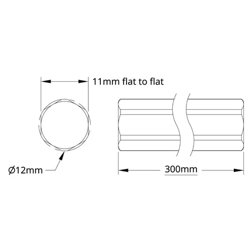 12mm REX™ シャフト (ステンレス鋼製、長さ 300mm)