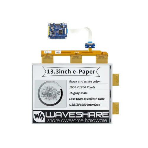 Waveshare 13.3 inch e-PaperディスプレイHAT (Raspberry Pi用、1600 x 1200、白 / 黒)
