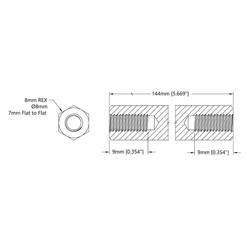 1516 シリーズ 8mm REX™ スタンドオフ (M4 x 0.7mm スレッド、長さ 144mm) - 4 パック