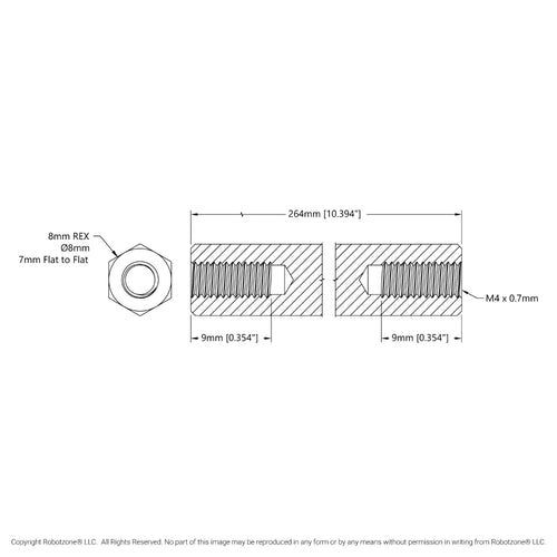 1516シリーズ 8mm REX™ スタンドオフ (M4 x スレッド0.7mm、長さ 264mm) - 4個パック