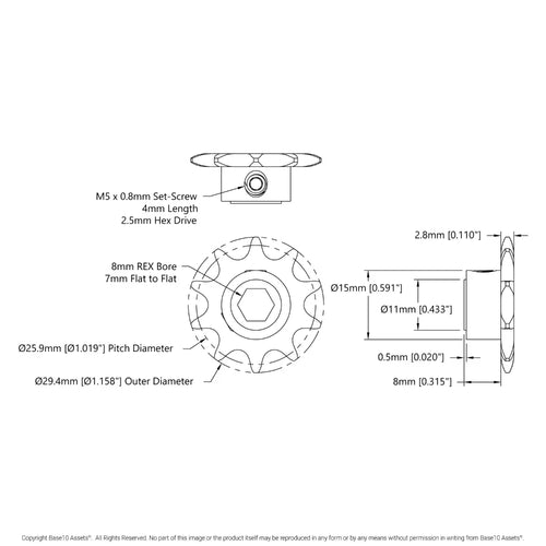3307 シリーズ 8mm ピッチ スチール セットスクリュー スプロケット (8mm REX™ ボア、10 歯)