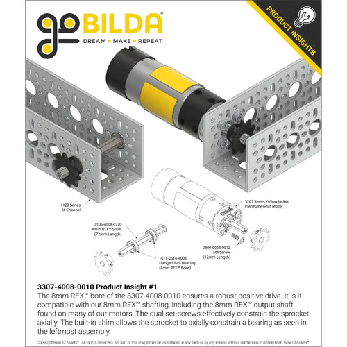 3307 シリーズ 8mm ピッチ スチール セットスクリュー スプロケット (8mm REX™ ボア、10 歯)