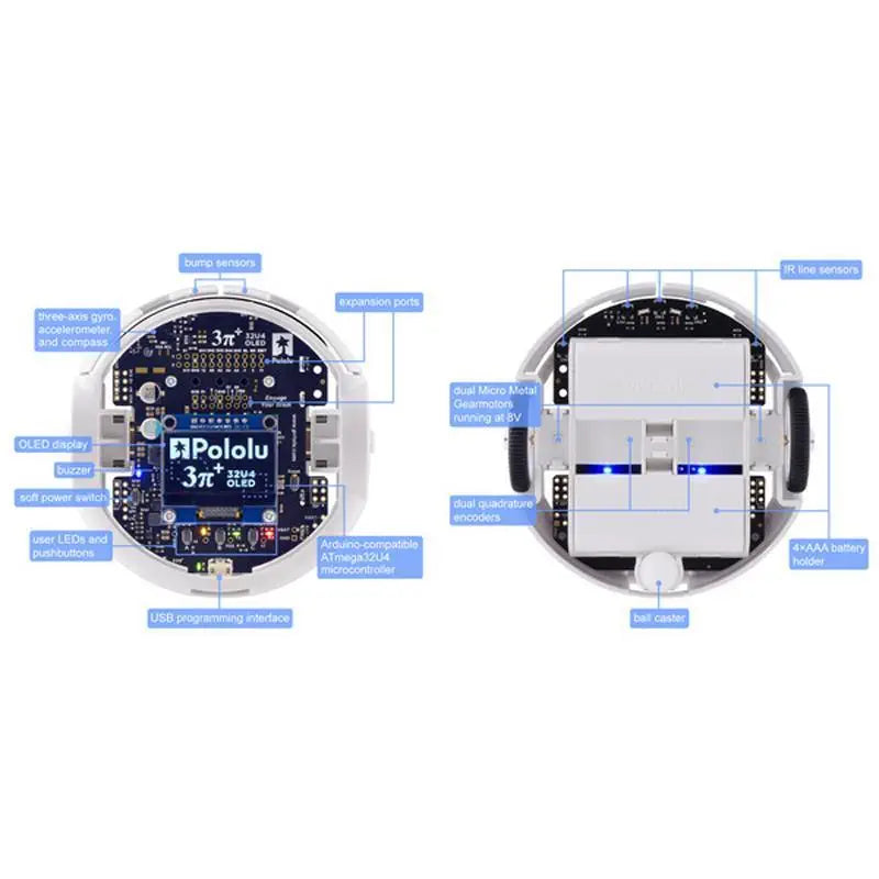Pololu 3pi+ 32U4 OLED ロボット - タートルエディション 組立済み (75:1 LP モータ)