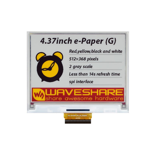 Waveshare 4.37inch 電子ペーパー (G) Raw ディスプレイ、512 x 368、赤 / 黄 / 黒 / 白