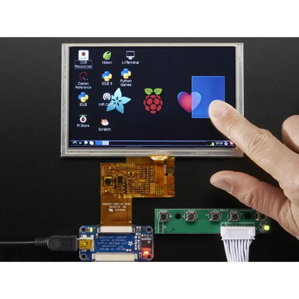 5" 抵抗膜式タッチディスプレイ、ミニとライバー付き - 800x480 HDMI