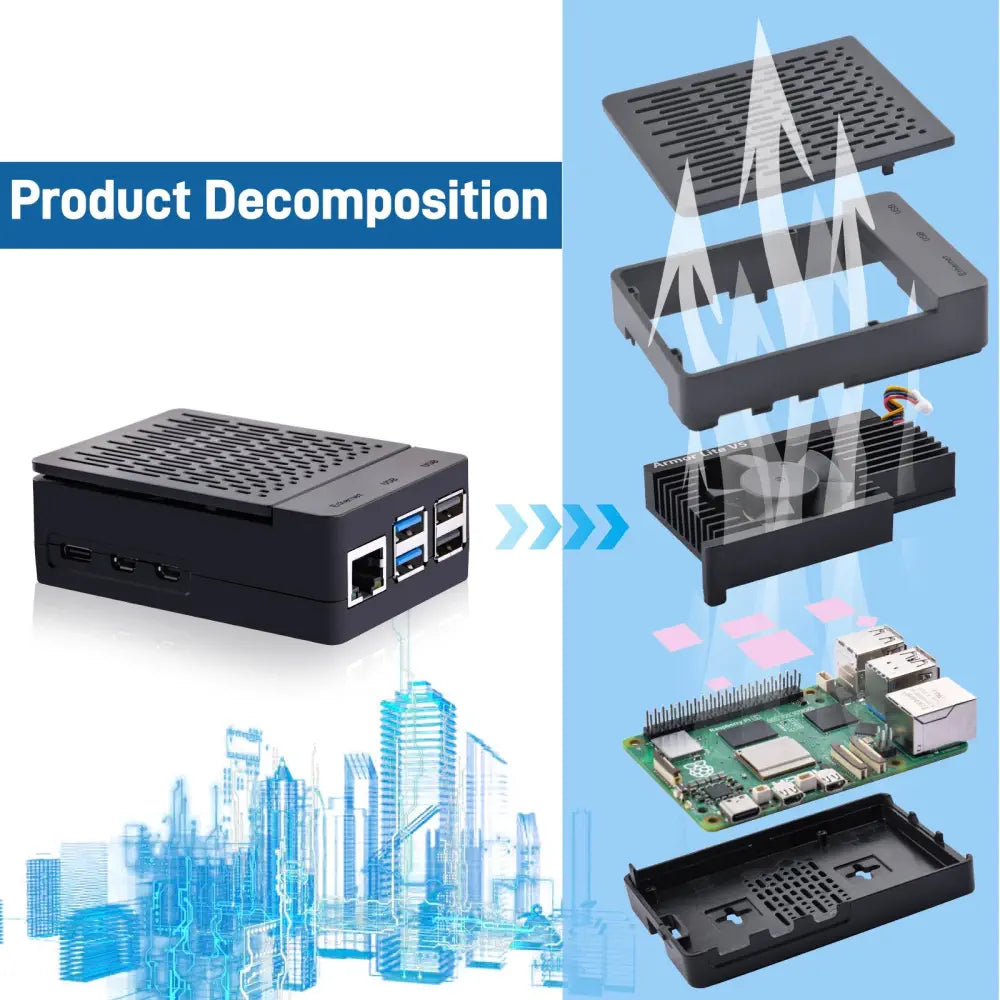 52Pi ABS Raspberry Pi 5 ケース、Armor Lite V5 クーラー付き (US 52Pi ABS Raspberry Pi 5 ケース、Armor Lite V5 クーラー付き (US