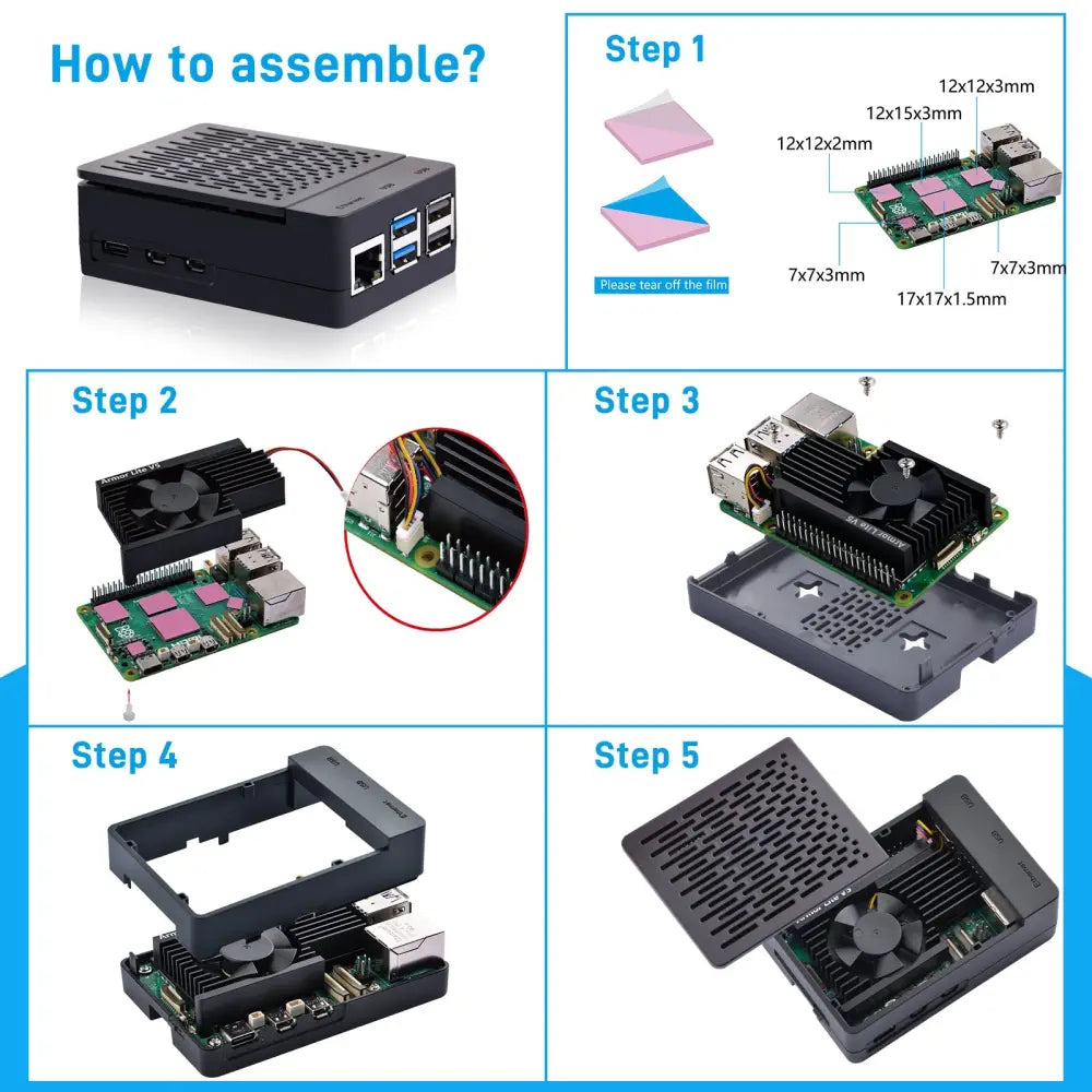 52Pi ABS Raspberry Pi 5 ケース、Armor Lite V5 クーラー付き (US 52Pi ABS Raspberry Pi 5 ケース、Armor Lite V5 クーラー付き (US