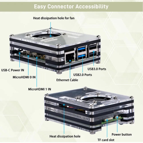 52Pi アクリルケース (Raspberry Pi 用、標準ファンヒートシンク付き、黒 / 白)