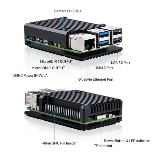 52Pi アルミケース エンクロージャ ヒートシンク (ファンなし、Raspberry Pi 5用、黒色)