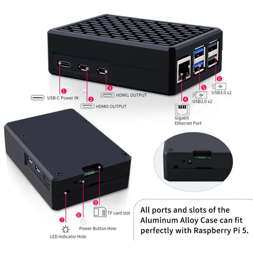 52Pi Armor Case V5 パッシブ冷却アルミニウムシェル (Raspberry Pi 5用、黒色)