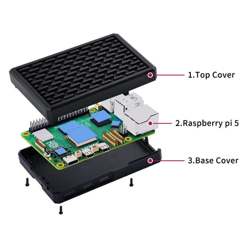 52Pi Armor Case V5 パッシブ冷却アルミニウムシェル (Raspberry Pi 5用、黒色)