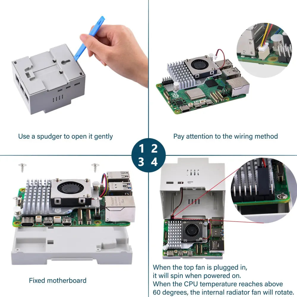 Raspberry Pi 5用 52Pi DINレール ABSケース (ヒートシンク付き