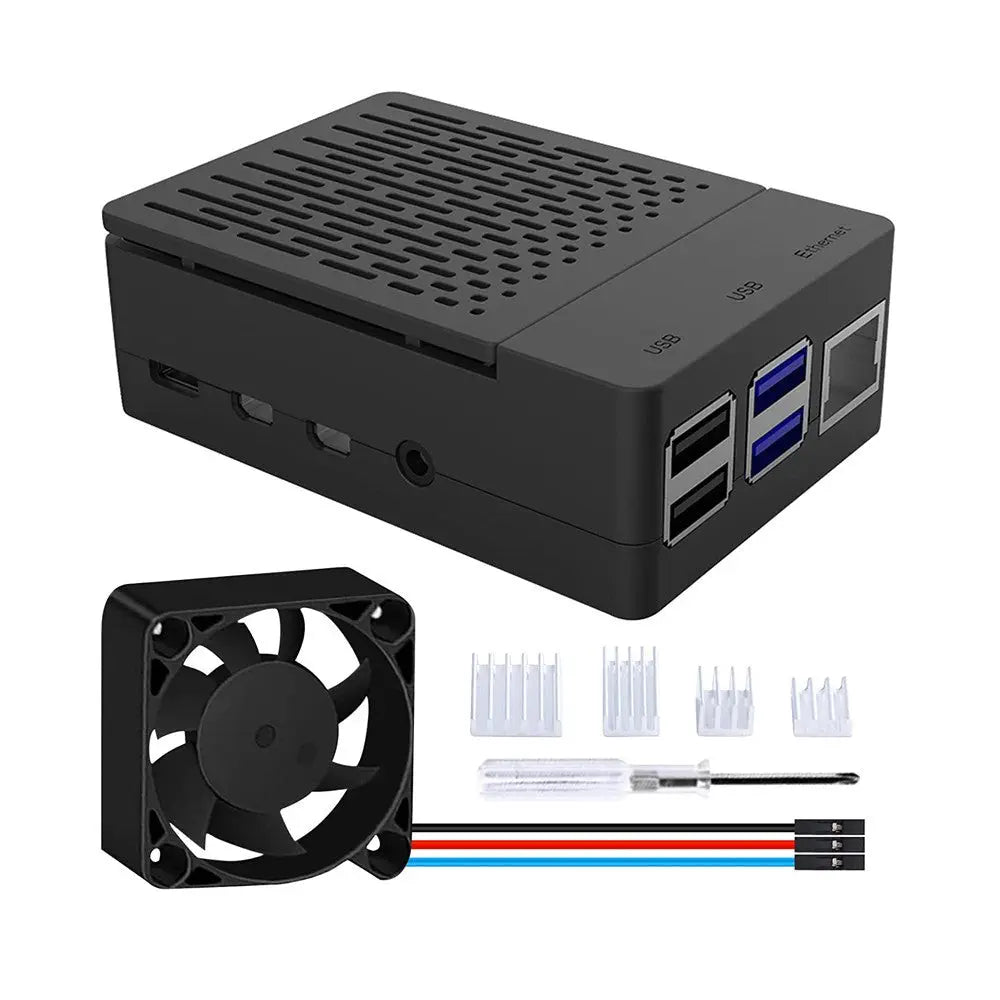 Raspberry Pi 4 B用 52Pi ファン内蔵 ABSケース (ヒートシンク付き、黒色)