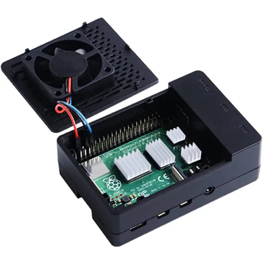 Raspberry Pi 4 B用 52Pi ファン内蔵 ABSケース (ヒートシンク付き、黒色)