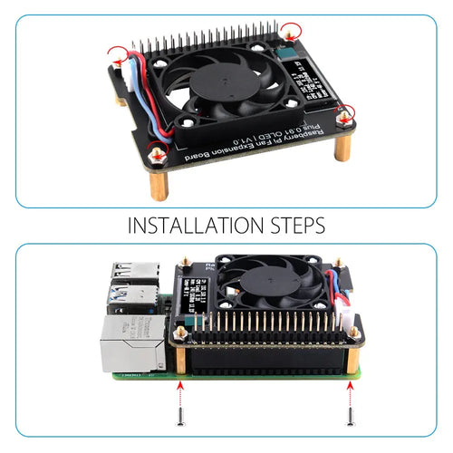 52Pi ファン拡張ボードプラス 0.91インチOLEDディスプレイ搭載 V1.0 (Raspberry Pi 4B/3B+/3B/2B用)