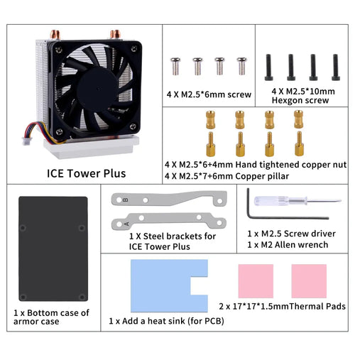 52Pi ICE Tower Plus 冷却システム (Raspberry Pi 5用、メタリック)