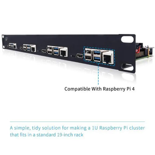 52Pi 1U ラックブラケット (Raspberry Pi 4B用、19 inch 4スロット、ヒートシンク付き、黒)