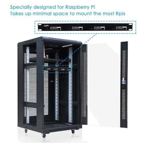 52Pi 1U ラックブラケット (Raspberry Pi 4B用、19 inch 4スロット、ヒートシンク付き、黒)