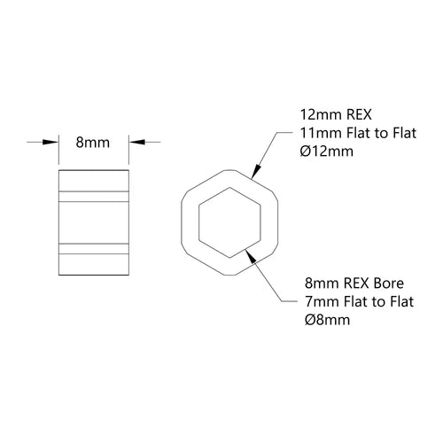 8mm REX™ プラスチックスペーサ (外径 12mm REX™、長さ 8mm) - 12個パック