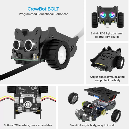 CrowBot BOLT - オープンソースプログラマブル スマートロボットカー STEAMロボットキット (ジョイスティック付属)