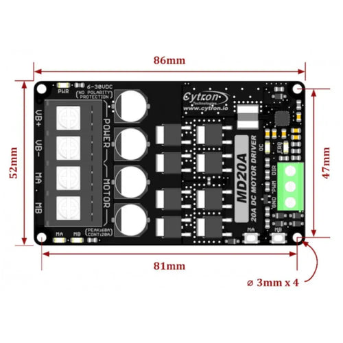 Cytron 20A、6〜30V シングルDCモータコントローラ