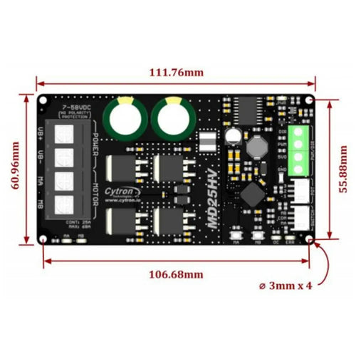 Cytron 25A 7～58V シングルブラシ付き DCモータドライバ