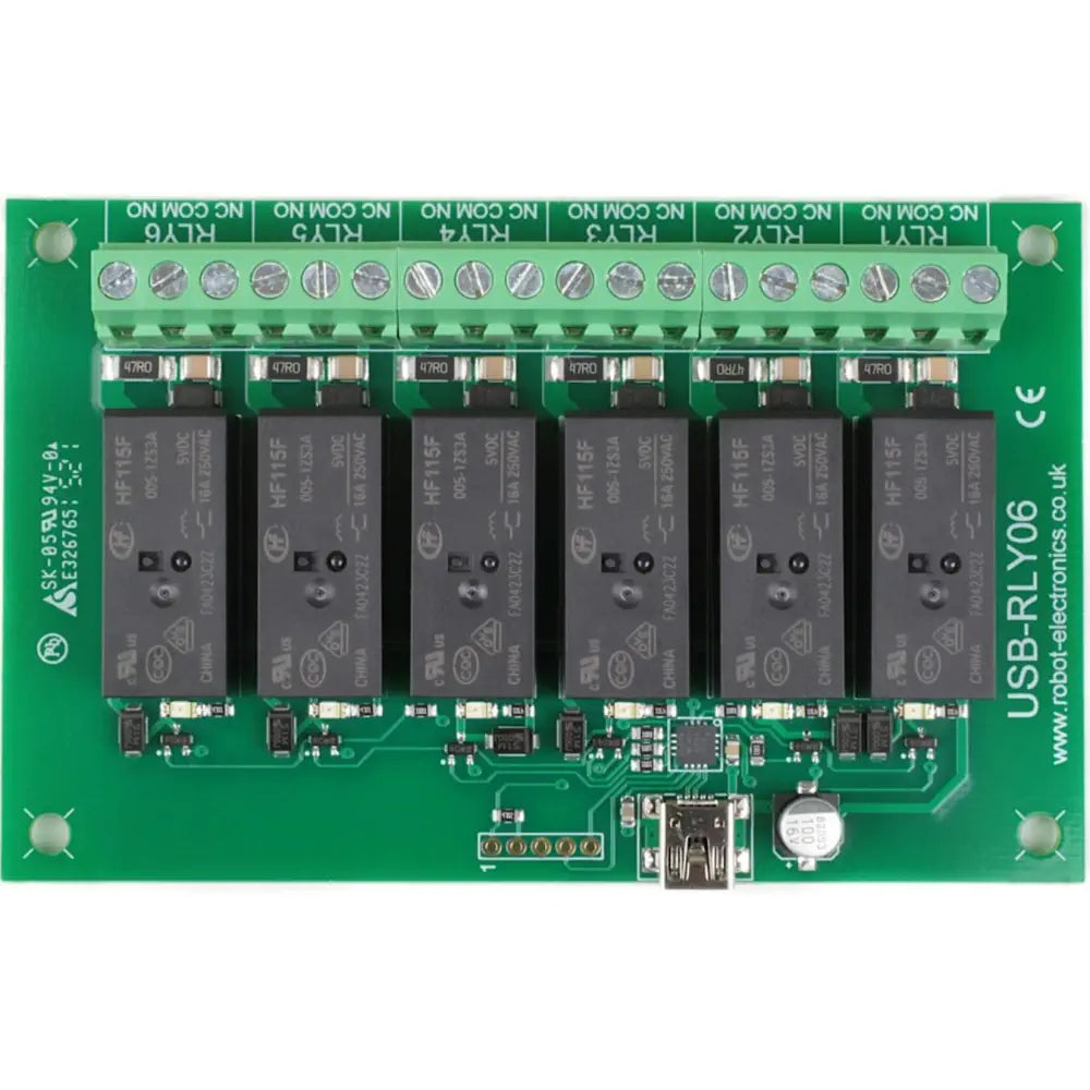 Devantech 6 x 16A USBリレーボード USB-RLY06