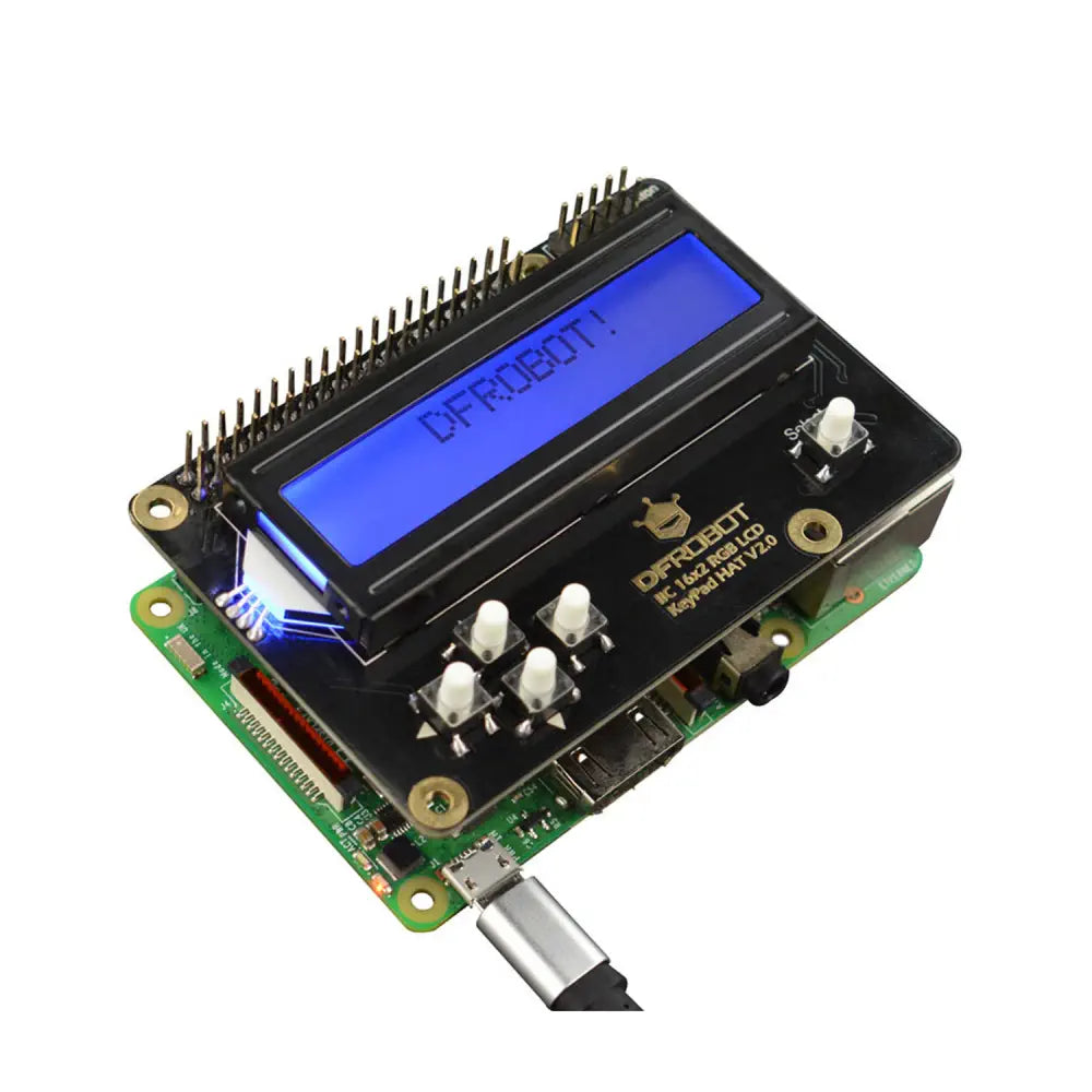 DFRobot I2C 16x2 RGB LCD キーパッド HAT (RGB バックライト付き) (Raspberry Pi 4B/3B+ 対応)