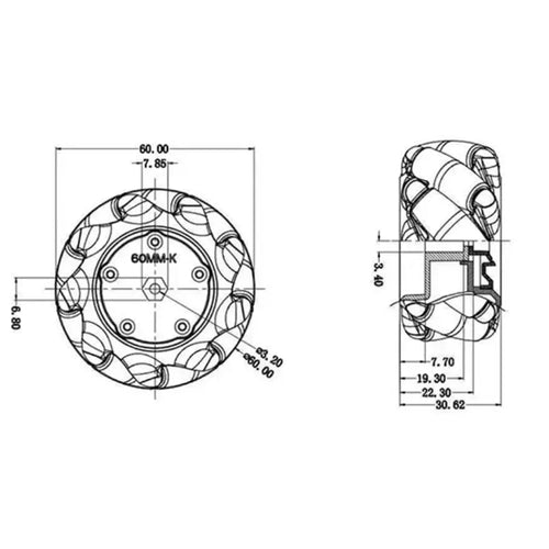 ブラックメカナムホイール モータシャフトカップリング付き (60mm) - 右側