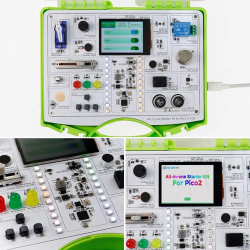 Elecrow オールインワン スターターキット (Pico 2 RP2350 用、共通ボード設計、17 個のセンサー、21 のレッスン付き)