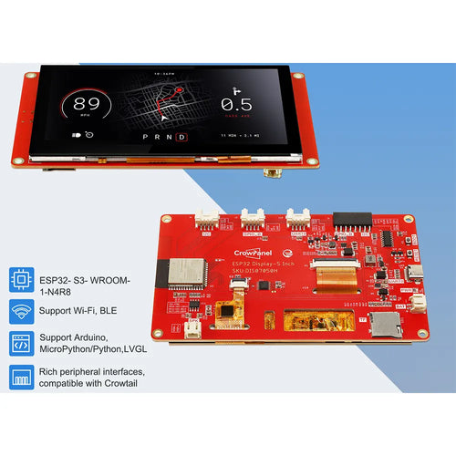 Elecrow CrowPanel 5インチ HMI ESP32 ディスプレイ 800x480 RGB TFT LCD タッチスクリーン (ケース付き)