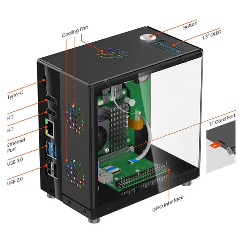 Elecrow ミニPCケース (Jetson Orin Nano用、1.3インチOLEDディスプレイ搭載)