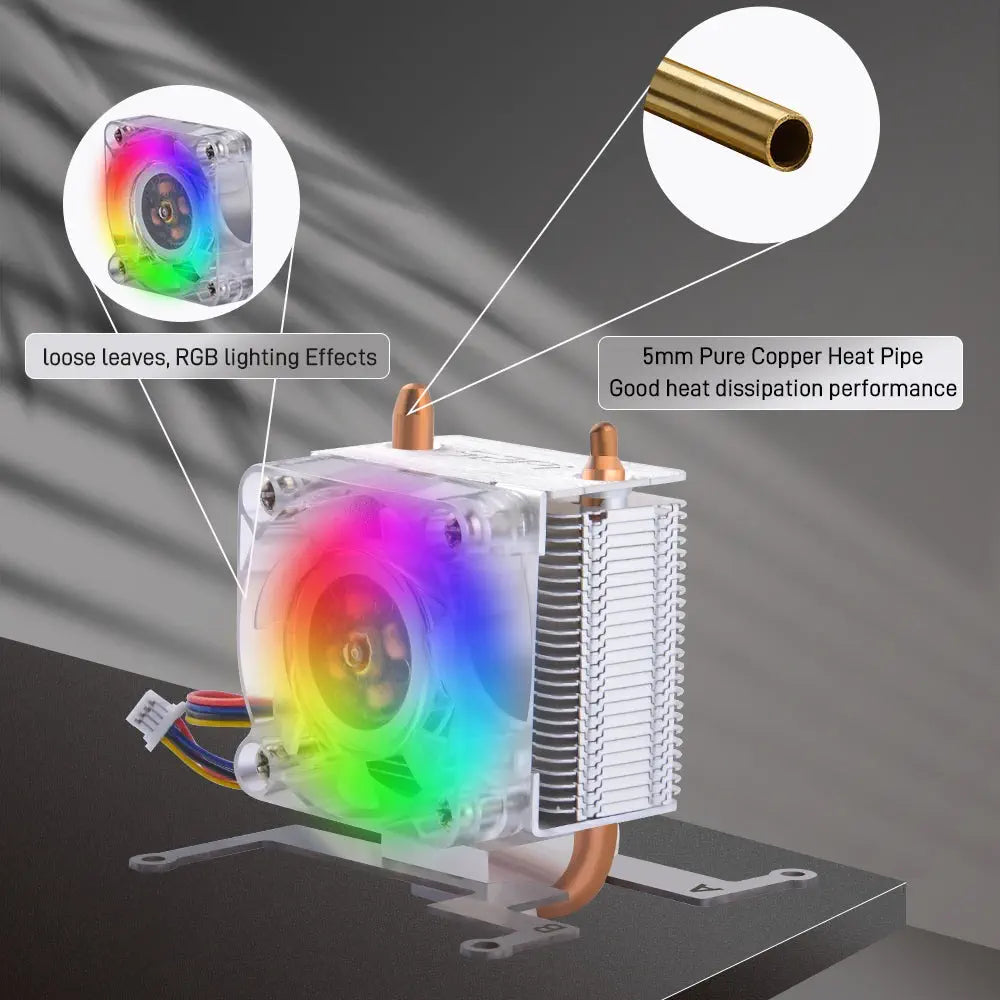 52Pi ICE Tower CPU クーラー RGB LED照明付き 冷却ファン (Raspberry Pi 5用)