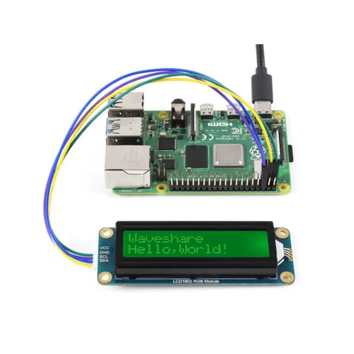 Waveshare LCD1602 RGB モジュール、16x2文字、RGBバックライト、3.3V/5V、I2C バス