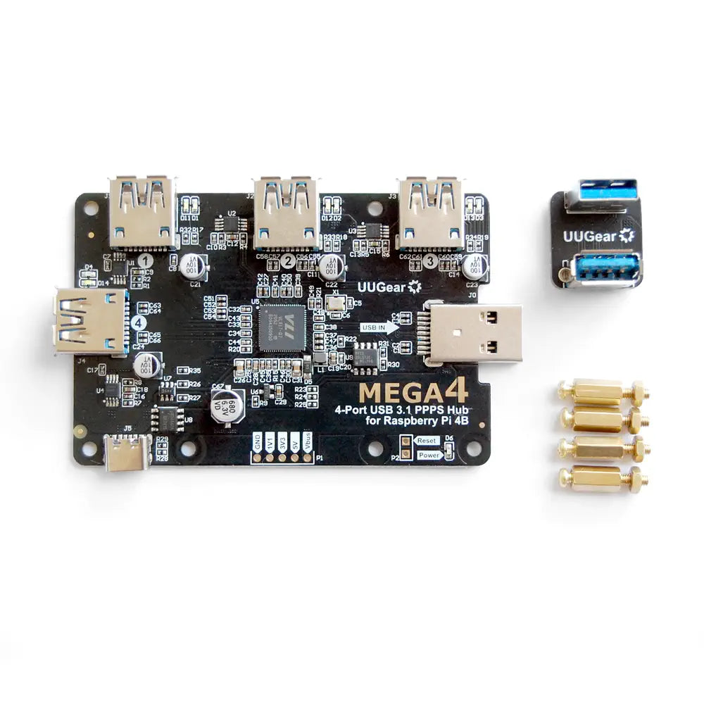 MEGA4 4ポート USB 3.1 PPPSハブ Raspberry Pi 4B用