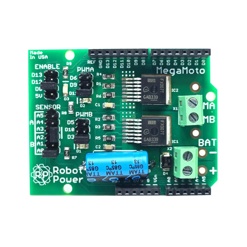 Robot Power MegaMoto デュアルチャンネル Hブリッジモータコントローラ (Arduino用、13A、5～28V)