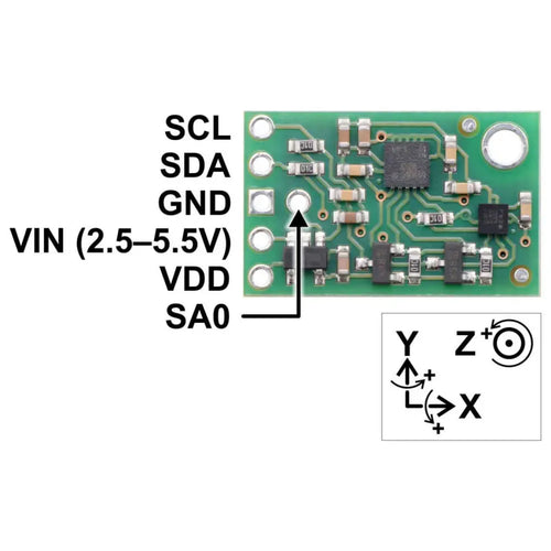 MinIMU-9 v5ジャイロ、加速度計、コンパス（LSM6DS33およびLIS3MDLキャリア）