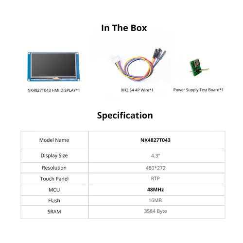 Nextion 4.3 inch ベーシックシリーズ HMIタッチディスプレイ (NX4827T043)
