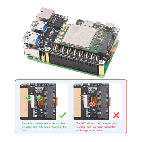 Raspberry Pi 5用 PCIe～minipcie / ギガビットイーサネット / USB 3.2 Gen1 HAT、minipcieインタフェース 4Gモジュール、高速ネットワーク対応 Raspberry Pi 5 HAT