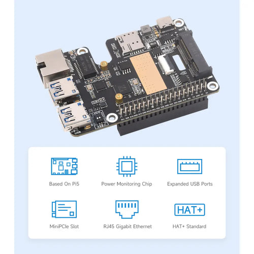 Raspberry Pi 5用 PCIe～minipcie / ギガビットイーサネット / USB 3.2 Gen1 HAT、minipcieインタフェース 4Gモジュール、高速ネットワーク対応 Raspberry Pi 5 HAT